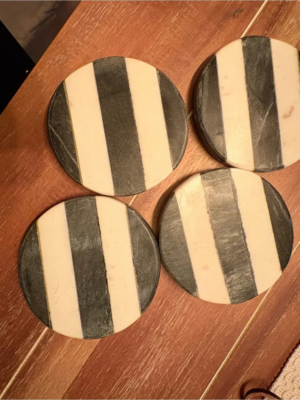 Mud Pie Marble Black and White Striped Round Coasters - Set of 4